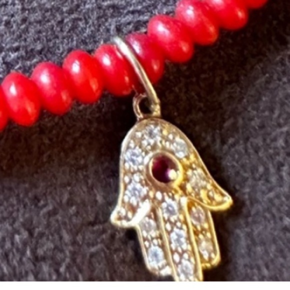 Sydney Evan red bamboo w 18k gold Hamsa w diamonds ruby broken - Picture 4 of 15